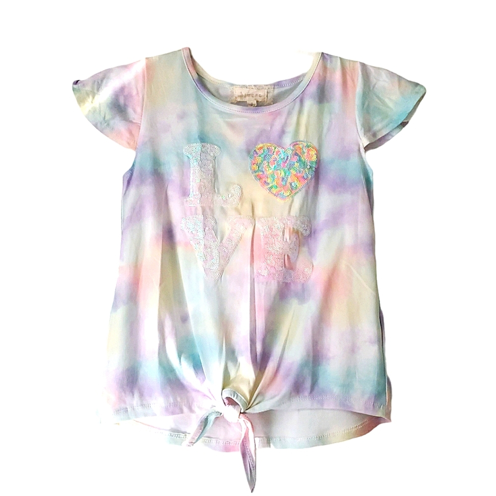 Btween Girls Flutter Sleeve Tie Love Sequins Heart Tee Tshirt Top Blouse…